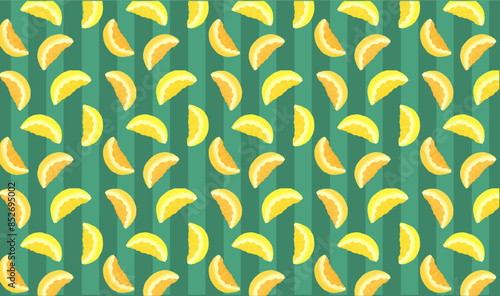 motif sans couture quartiers citron  et orange fond vert rayures vecteur