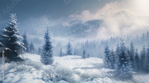 Wallpaper Mural Snowy scenery with fir trees Torontodigital.ca