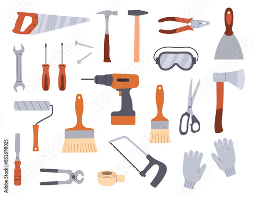 Construction tools for home repairs isolated on a white background	