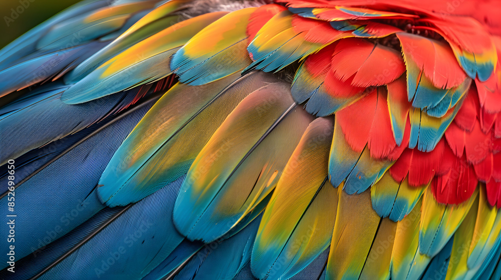 Close up of Scarlet macaw bird's feathers, exotic nature background and texture. Close up of Scarlet macaw bird's feathers, exotic nature background and texture.