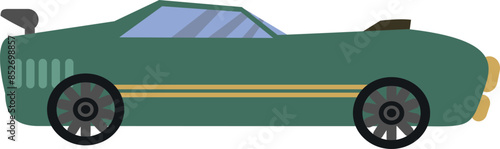 Flat isolated green car. Cartoon race car illustration vector.