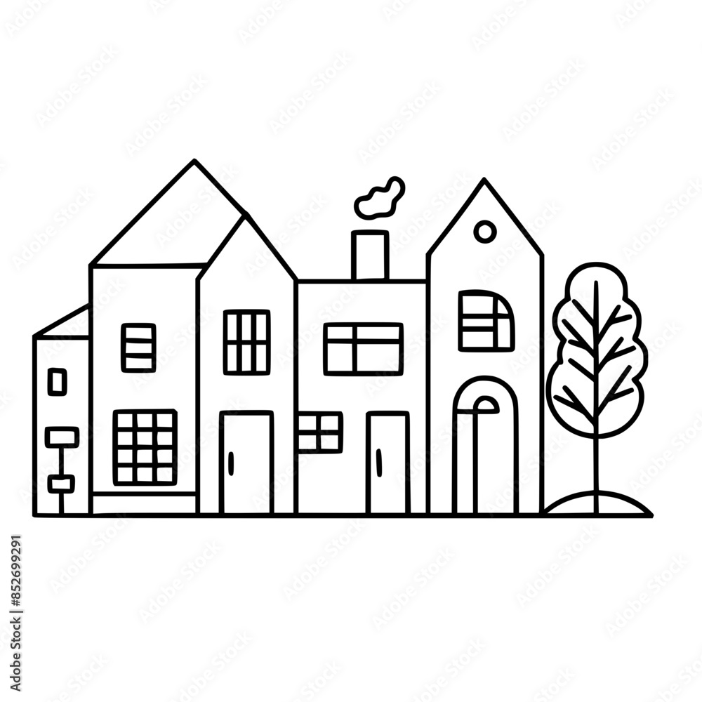 Fototapeta premium home outline, line art house, line art print, HOUSE clipart, cute house svg, lake house svg, Line Art, house, home, icon, building, estate, symbol, construction, architecture, vector, real, roof, wind