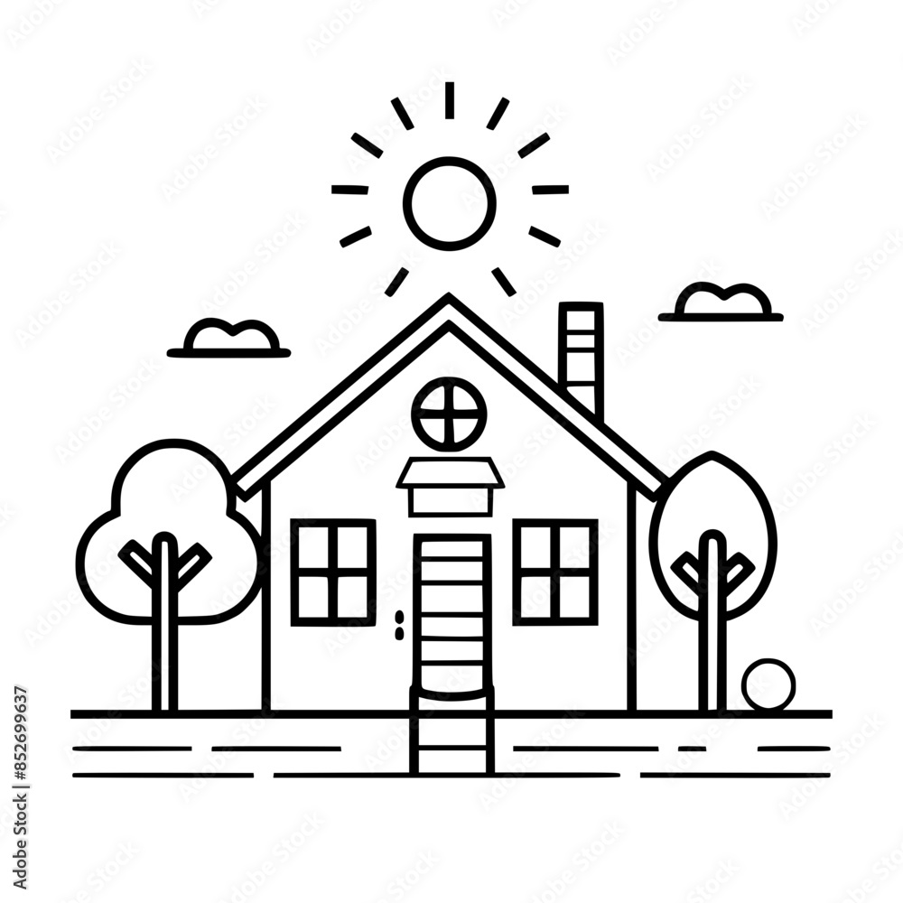 Fototapeta premium home outline, line art house, line art print, HOUSE clipart, cute house svg, lake house svg, Line Art, house, home, icon, building, estate, symbol, construction, architecture, vector, real, roof, wind