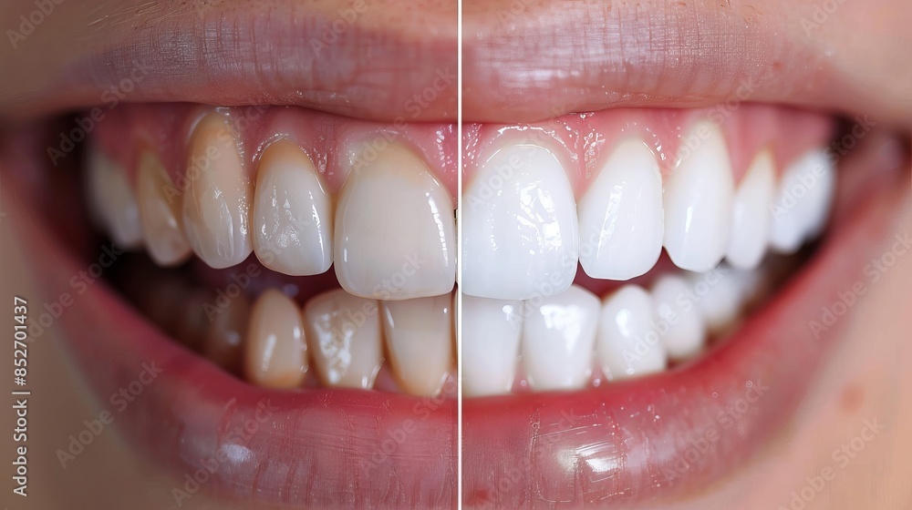 Obraz premium Oral and Dental Care: Achieve a Shiny White Smile with Cosmetic Whitening, Restoration, and Health Transformation