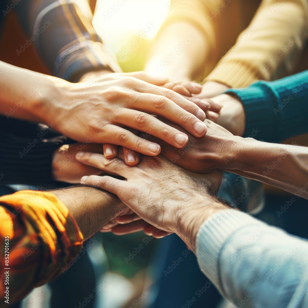Corporate Unity and collaboration within the team's stack hand of creative teamwork reinforce the concept that success is collective.