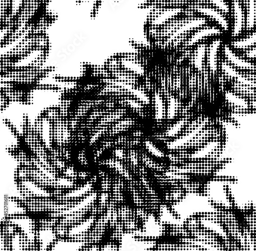 Seamless outline pattern of dotted twisted mandalas on transparent background. Vector.