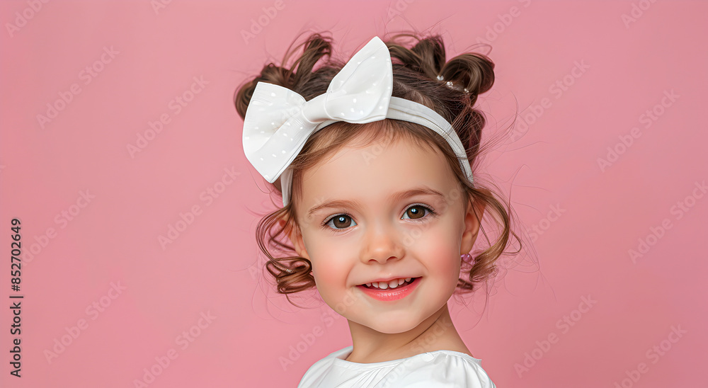 Cheerful little girl with white bow. Cheerful little girl with white bow.