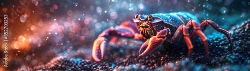 A vibrant, colorful crab with a sparkling background. photo