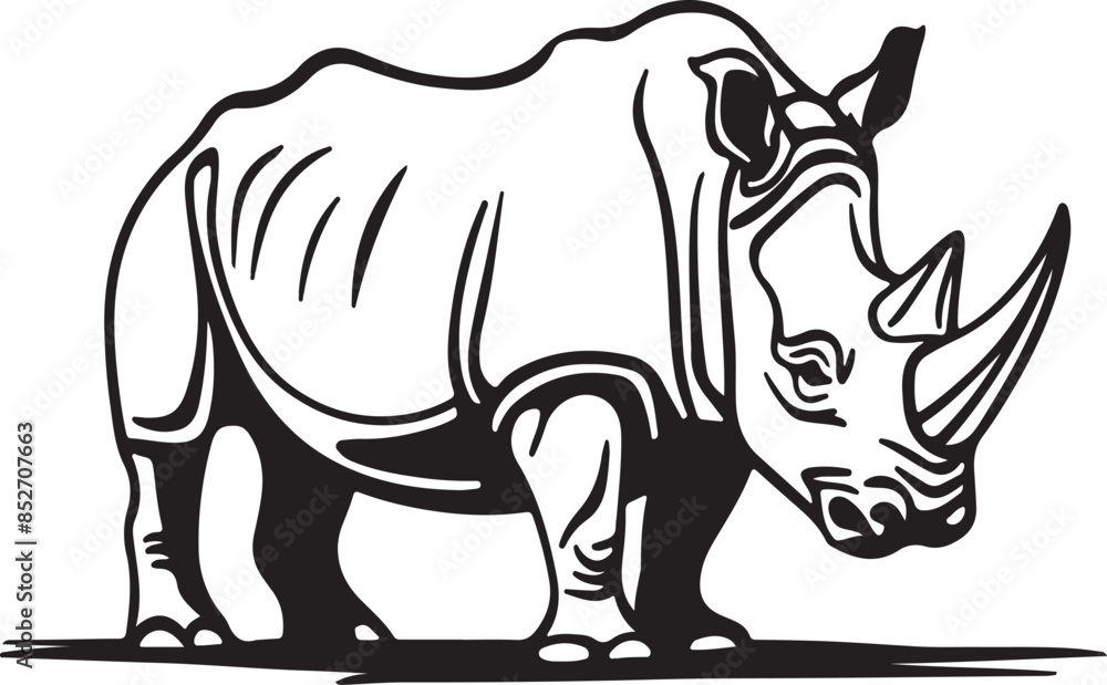 Striking Minimalist Line Drawing of a Rhinoceros – Modern Full-Body Side View Vectorgraphic Illustration Striking Minimalist Line Drawing of a Rhinoceros – Modern Full-Body Side View Vectorgraphic Illustration