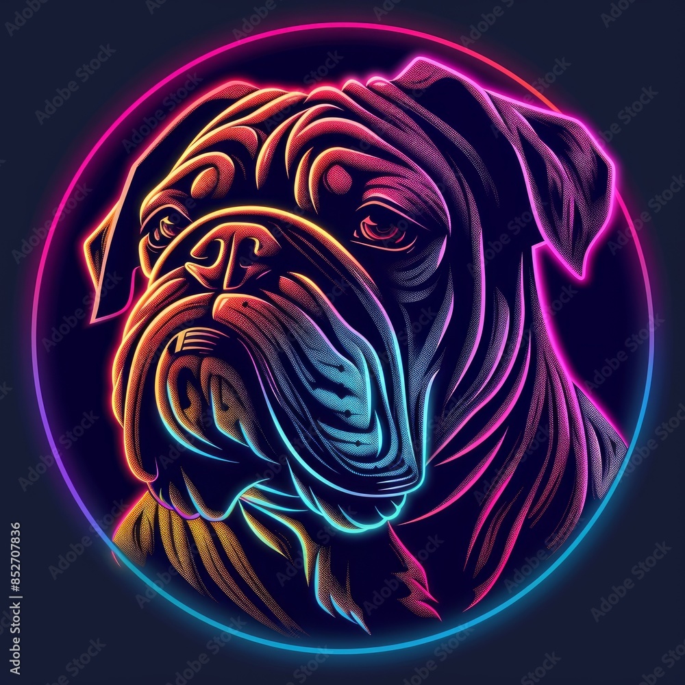 Art illustration of an bulldog mascot in vivid neon colors Art illustration of an bulldog mascot in vivid neon colors