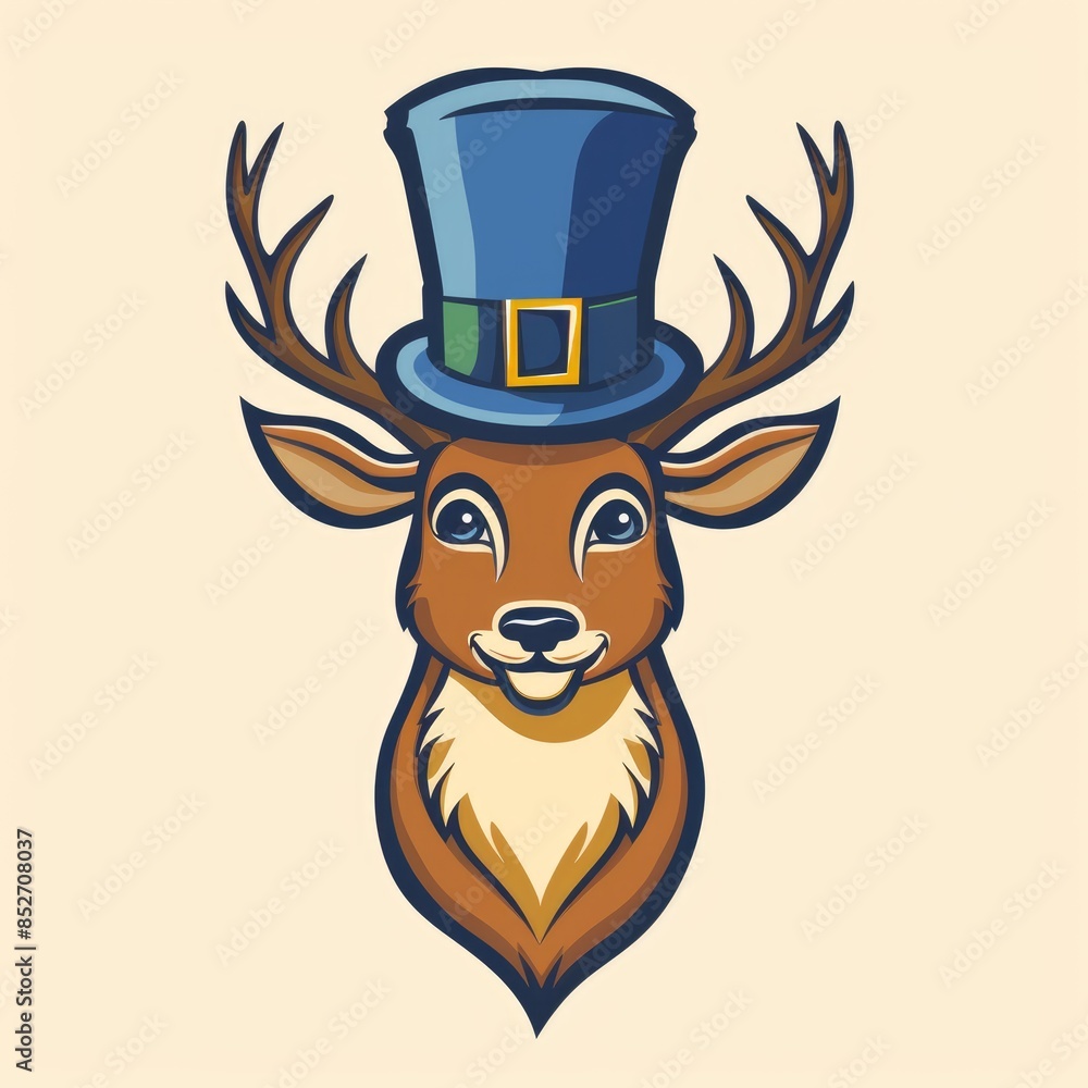 Deer mascot with dark hat illustration Deer mascot with dark hat illustration