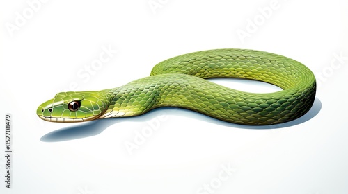 A clean illustration of an Olive Whip Snake, showing its slender body and olive-green scales, isolated on a white background - 