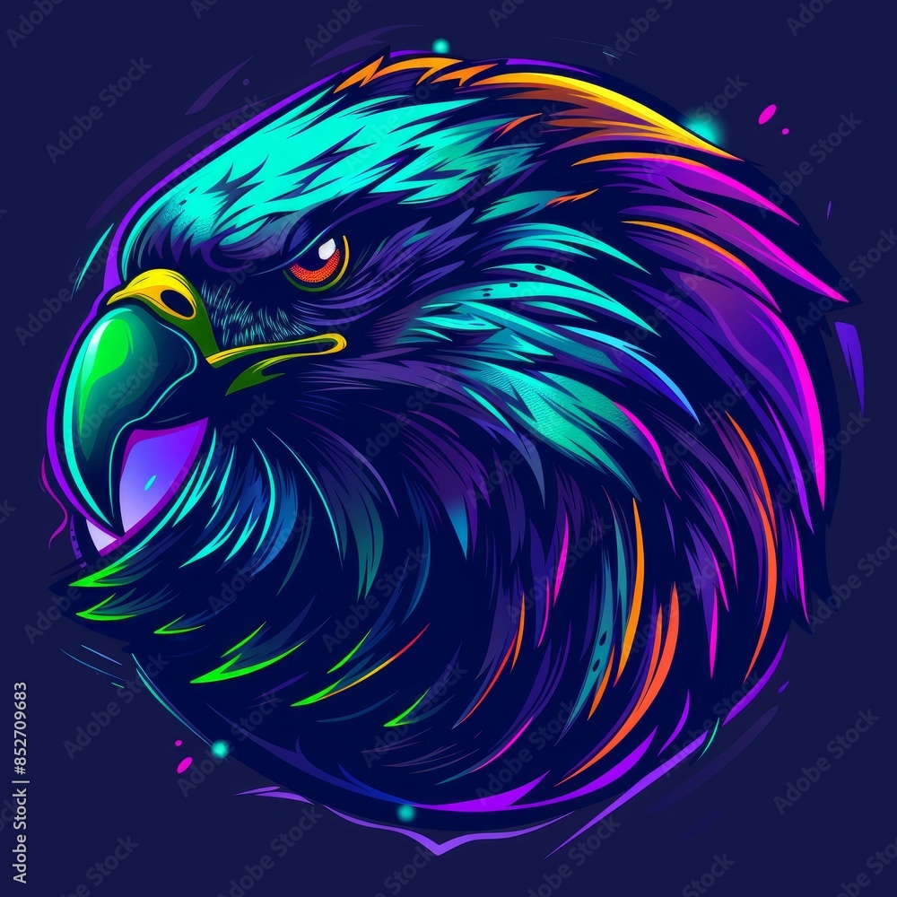 Art illustration of an eagle mascot in vivid neon colors Art illustration of an eagle mascot in vivid neon colors