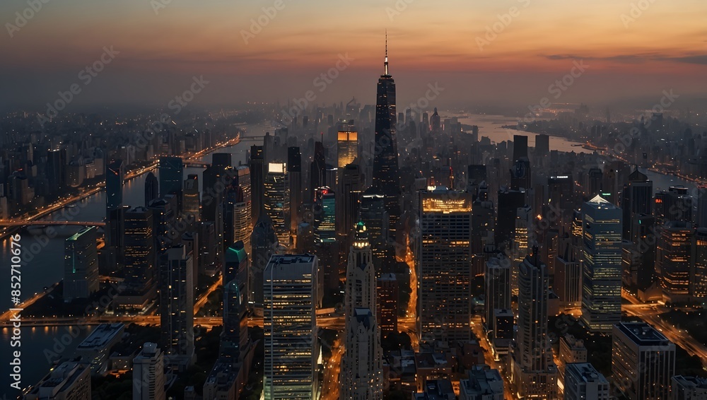 Obraz premium A bustling metropolis from a bird's eye view at twilight ai_generated
