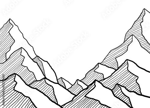 Mountain hill graphic black white landscape sketch illustration vector 