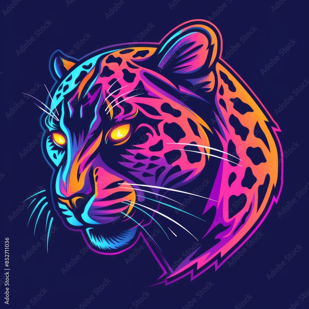 Art illustration of an leopard mascot in vivid neon colors Art illustration of an leopard mascot in vivid neon colors