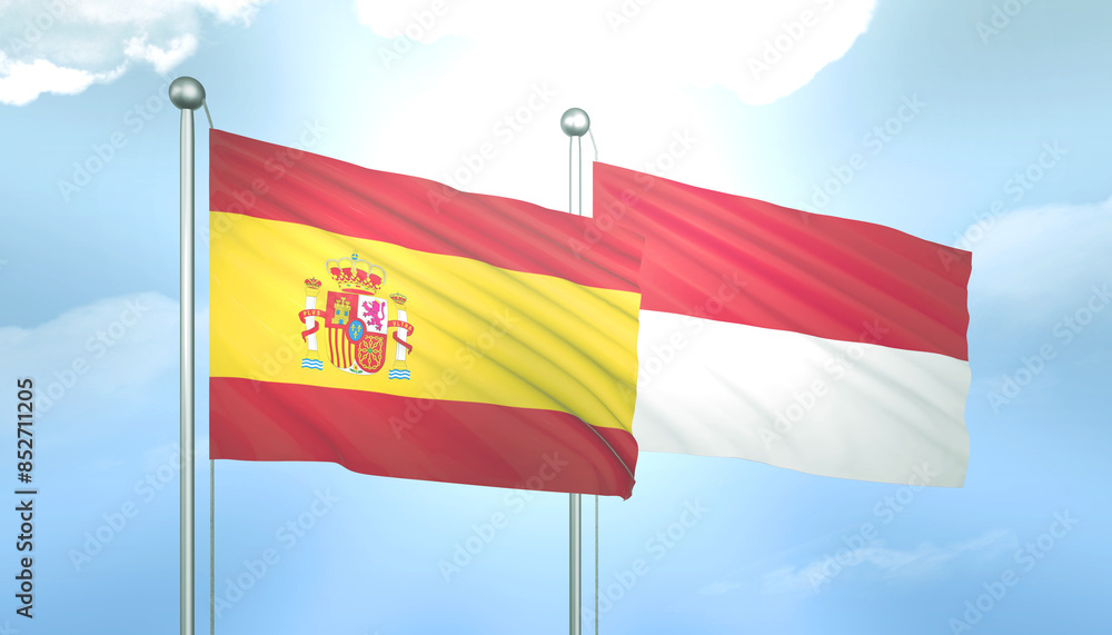 Spain and Indonesia Flag Together A Concept of Relations Spain and Indonesia Flag Together A Concept of Relations