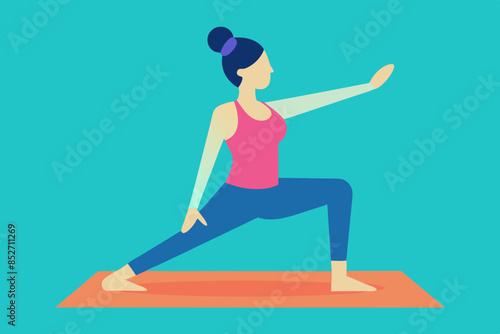 Yoga instructor in a yoga pose with a yoga mat,International yoga day concept vector illustration.