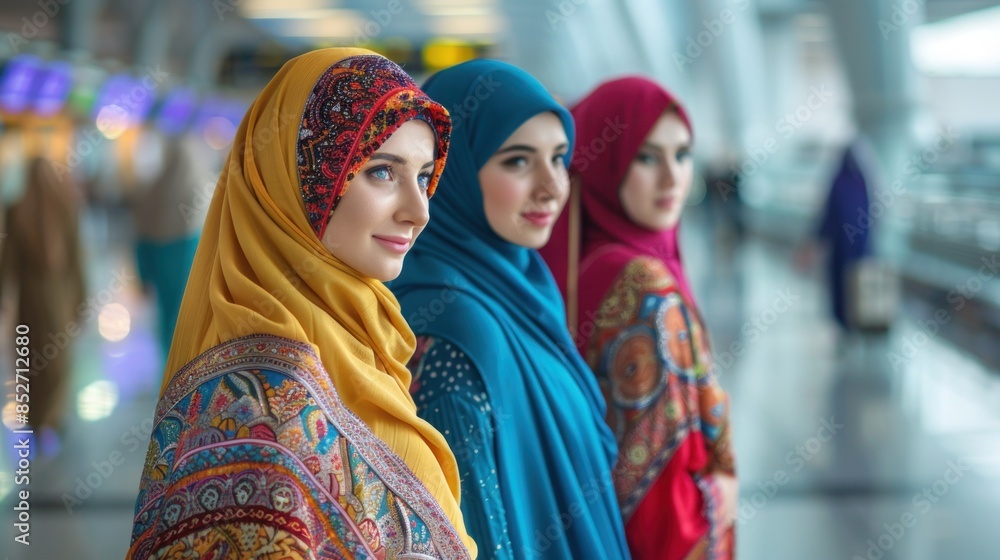 Fototapeta premium Three Women in Colorful Hijabs