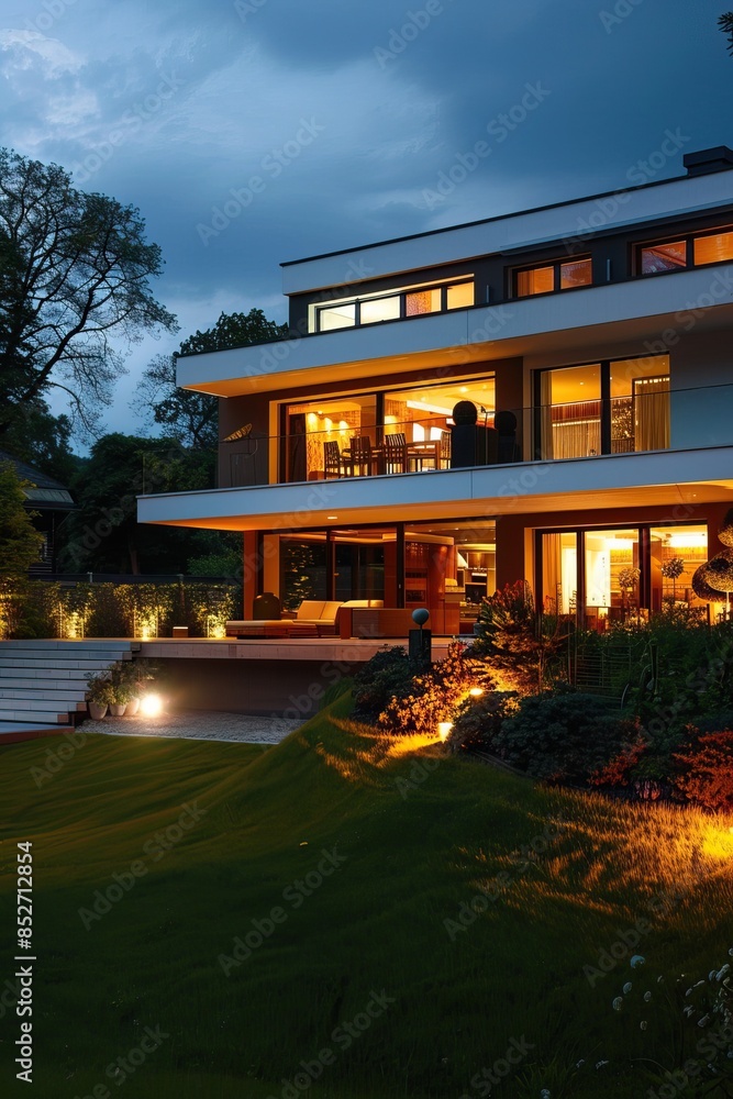 luxurious new modern house illuminated luxurious new modern house illuminated
