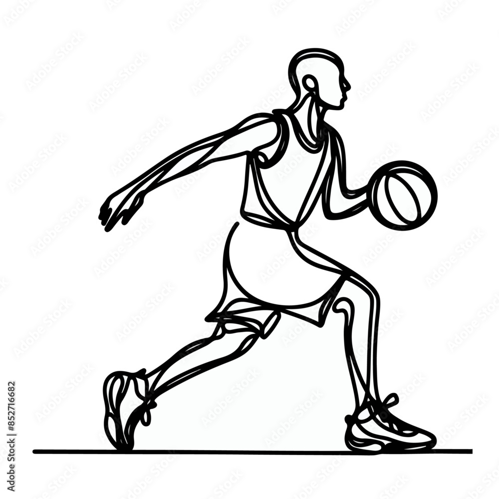 Fototapeta premium basketball player Continuous line drawing, people playing basket line art, basketball line art
