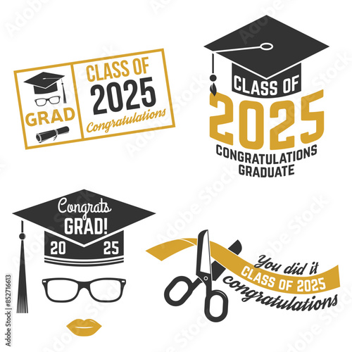 Set of Class of 2025 badges Concept for shirt, print, seal, overlay or stamp, greeting, invitation card. Typography design- stock vector.
