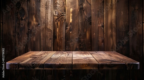 Wooden table on a wooden background viewed from the side