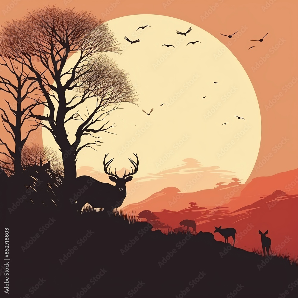 Wildlife scene in a minimalist style Wildlife scene in a minimalist style