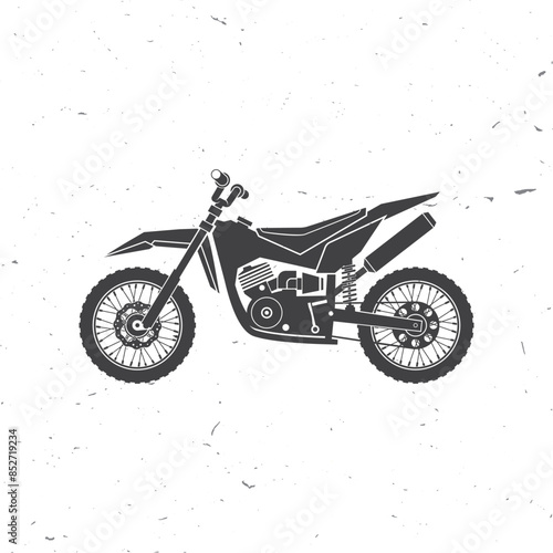 Motorcycle for mountain hill. Vector illustration. Sport motorbike for extreme jump and race. Motocross bike icon silhouettes.