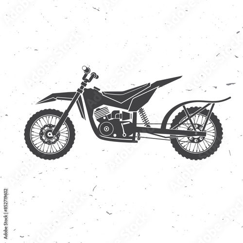 Motorcycle for mountain hill. Rocket Dirt Bike Race. Vector illustration. Sport motorbike for extreme jump and race. Motocross bike icon silhouettes.