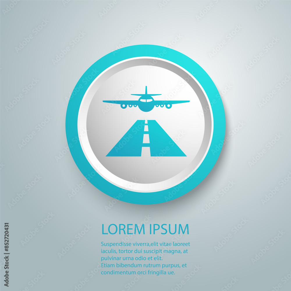 Airplane on the landing track sign on a white background with copy space icon flat vector Airplane on the landing track sign on a white background with copy space icon flat vector
