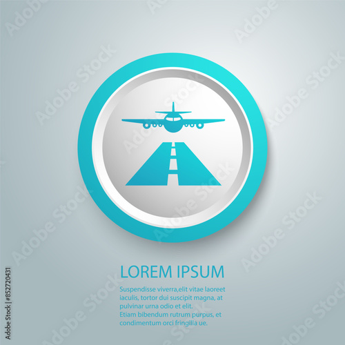Airplane on the landing track sign on a white background with copy space icon flat vector
