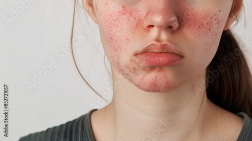 A skin problem caused by hormonal acne, close-up. photo