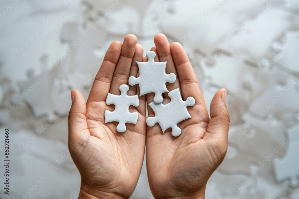 Monochrome Hands Displaying Puzzle Pieces – Concept of Problem Solving and Teamwork in Business Monochrome Hands Displaying Puzzle Pieces – Concept of Problem Solving and Teamwork in Business