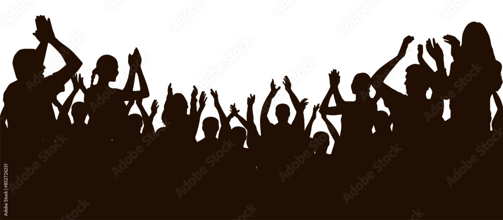 Naklejka premium Support group, silhouette of applauding crowd people. Vector illustration