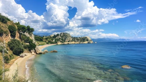 Fototapeta Naklejka Na Ścianę i Meble -  Corfu landscape with beach and sky