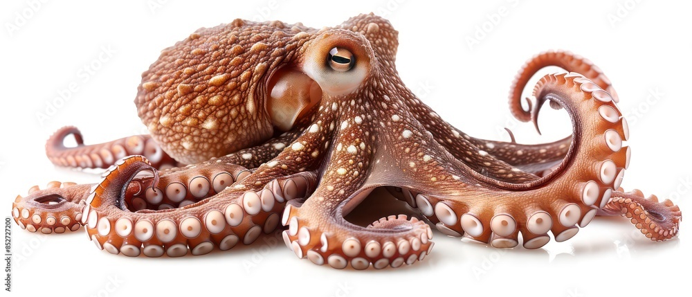 Octopus Illustration, anatomically accurate depiction of an octopus, capturing its natural form and texture against a plain white background Octopus Illustration, anatomically accurate depiction of an octopus, capturing its natural form and texture against a plain white background
