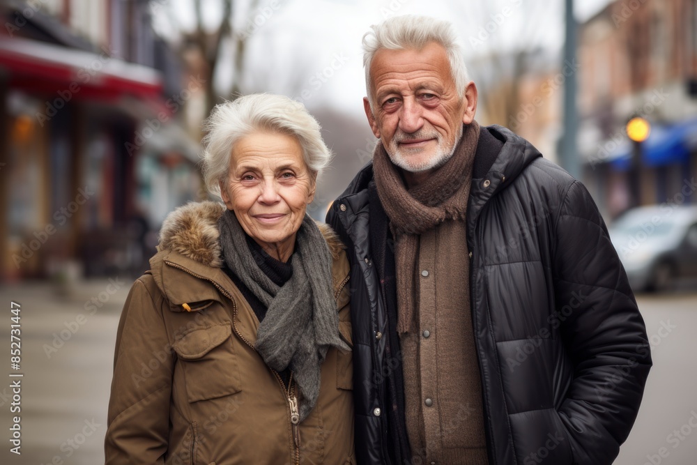 Happy, stylish senior couple with on a city street Happy, stylish senior couple with on a city street