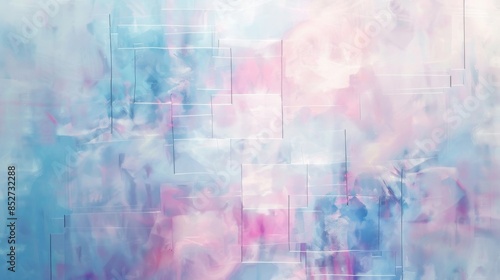 A painting of a blue sky with pink and white clouds. The sky is filled with a variety of shapes and colors, creating a sense of movement and energy. The painting evokes a feeling of freedom and joy