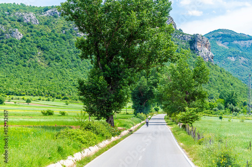 A view down a road in the Gjere mountains, Albania in summertime photo