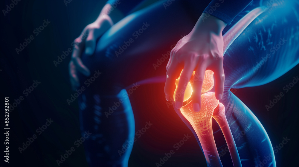 3D concept of painful knee. Knee with red pain medical concept. 3D concept of painful knee. Knee with red pain medical concept.