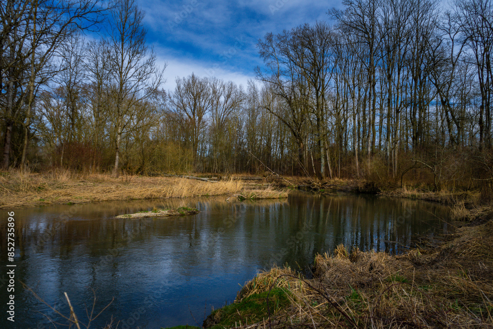 Hiking_Danube mouth of the Isar in Spring. Bavaria, Germany, Hiking_Danube mouth of the Isar in Spring. Bavaria, Germany,