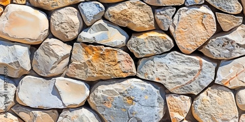 A detailed close-up of a stone wall with various shapes and colors, highlighting the textures and natural beauty of the stones.