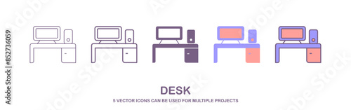 Workplace. linear icon. Line with Editable stroke. Cleaning table desk linear icon. Thin line illustration. Keeping workplace clean. Tidy home or office desk. Contour symbol. Vector isolated outline