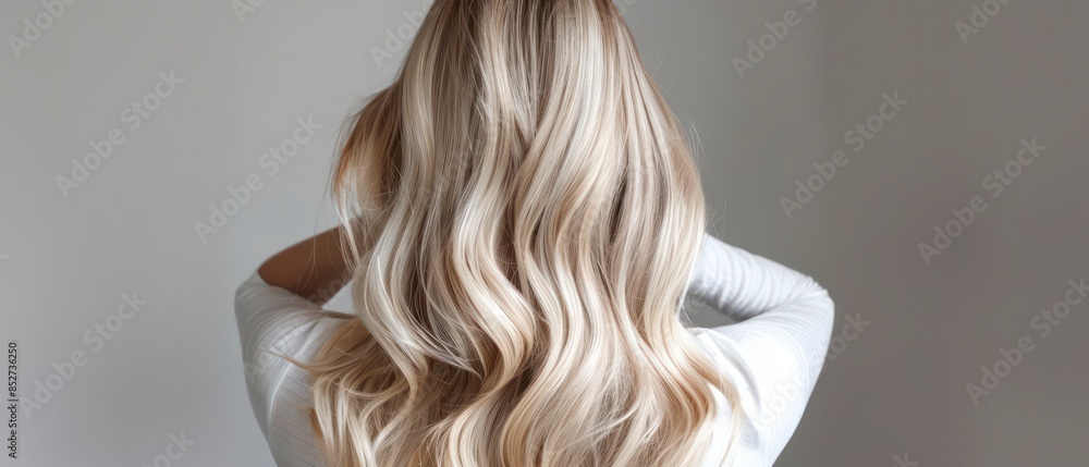 A woman with long, blonde hair showcasing a fashionable hairstyle and glamorous profile