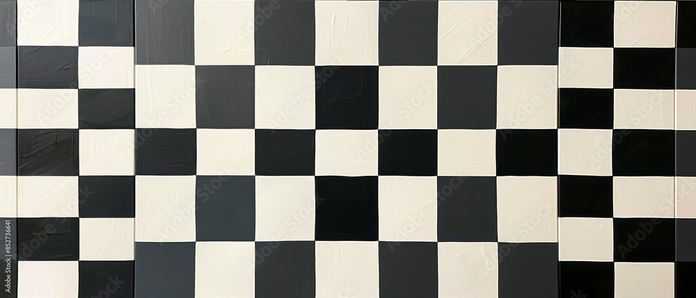 Fototapeta premium Classic checkered design with alternating black and white squares on a textured board