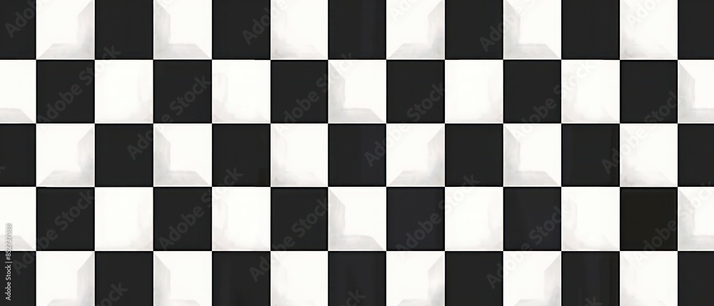 Fototapeta premium Classic checkered design with alternating black and white squares on a textured board