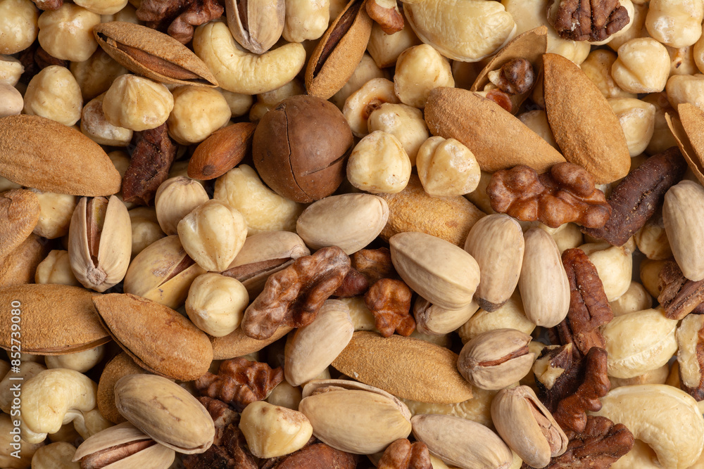 Assorted nuts and seeds: walnuts, almonds, hazelnuts, cashews, pistachios Assorted nuts and seeds: walnuts, almonds, hazelnuts, cashews, pistachios