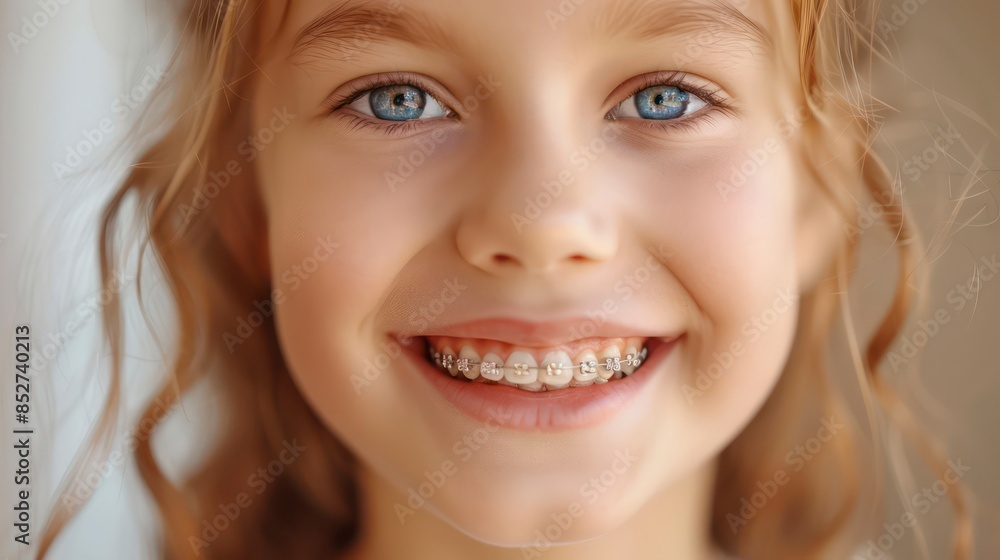 A teenager with braces, smiling brightly and showing beautiful teeth