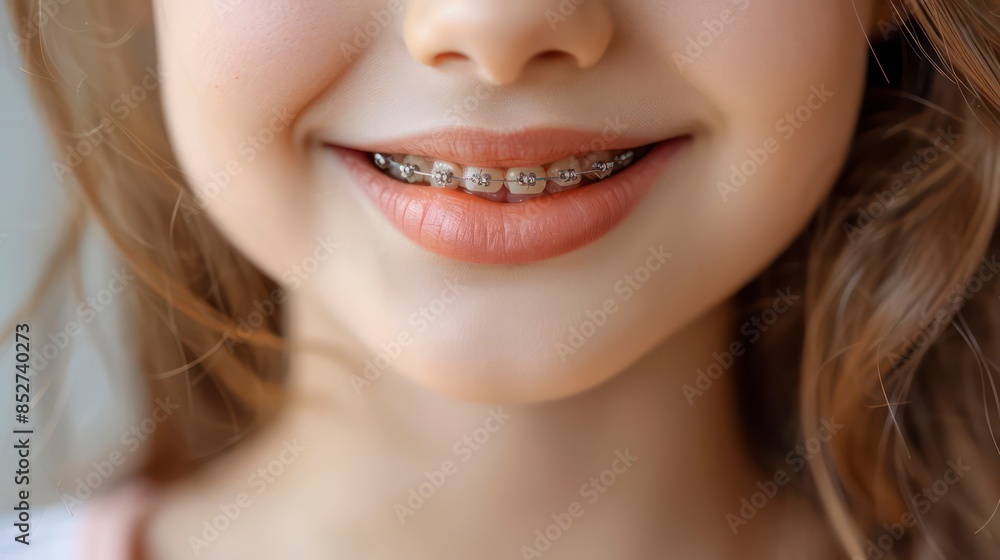A teenager with braces, smiling brightly and showing beautiful teeth A teenager with braces, smiling brightly and showing beautiful teeth
